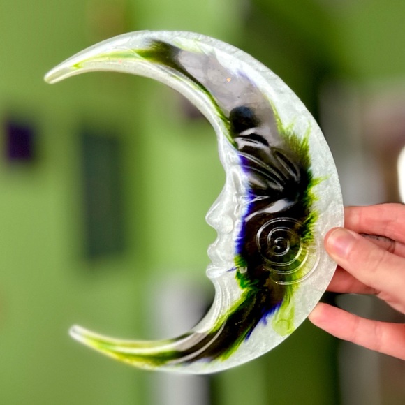 Whimsigoth Encased Feather In Resin Celestial Boho Crescent Moon Accent Art - Picture 2 of 7